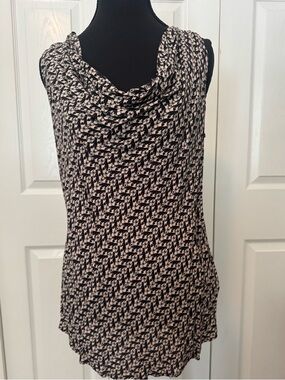 Cabi Sleeveless Cowl Neck Print Top - Black & Cream Medium